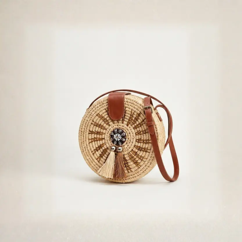 Sac bandoulière raphia - tressage spiralé